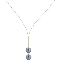 collier câble acier deux perles de culture 9 mm - classics - gris