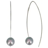 boucles d'oreilles argent rhodié crochet perle de culture 6 mm - classics - gris