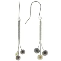 boucles d'oreilles argent rhodié trois perles de culture gris et blanc