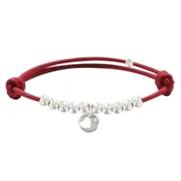 bracelet lien médaille coeur et perles en argent - classics - rouge