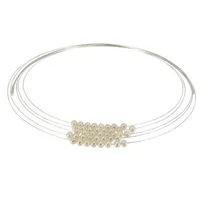 collier multi-fils argent rhodié et perles blanches
