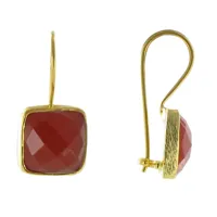 boucles d'oreilles argent doré crochet carré facetté d'onyx rouge orangé