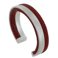 bracelet homme rhodium et cuir - rouge