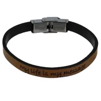 bracelet enfant cuir marron clair "my life is my message"