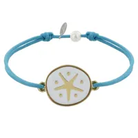 bracelet lien médaille en laiton etoile émaillée blanche - turquoise