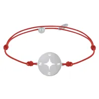 bracelet lien médaille argent ronde rose des vents - rouge