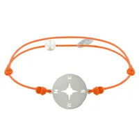 bracelet lien médaille argent ronde rose des vents - orange