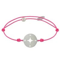 bracelet lien fluo médaille argent ronde rose des vents - rose