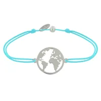 bracelet lien médaille argent ronde mappemonde - turquoise