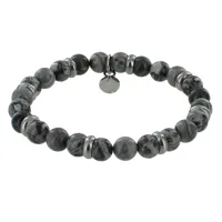 bracelet elastique anneau acier et perles jaspe gris