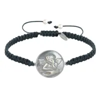 bracelet lien tréssé médaille ronde argent et nacre ange raphaël - gris