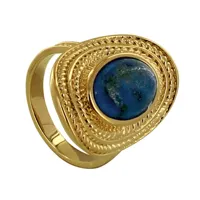 bague plaqué or ovale torsadé et sa pierre de lapis lazuli - taille 56