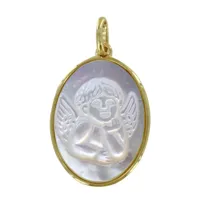 pendentif plaqué or et nacre médaille ovale ange raphaël