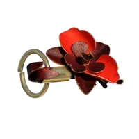 bague laiton tube et orchidée en cuir rouge - taille 52
