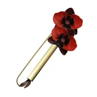 broche laiton tube et orchidées en cuir - rouge