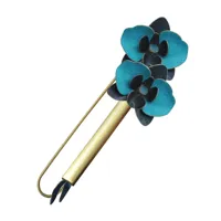 broche laiton tube et orchidées en cuir - bleu