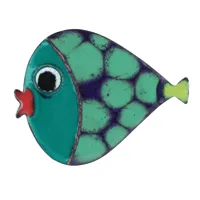 broche poisson émaillée bleu à pois verts