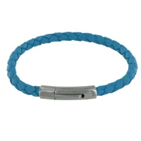 bracelet homme cuir simple tréssé rond 19cm - turquoise