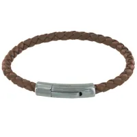 bracelet homme cuir simple tréssé rond 19cm - marron clair