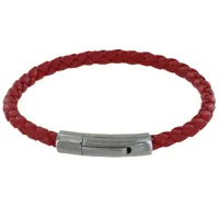 bracelet homme cuir simple tréssé rond 19cm - rouge