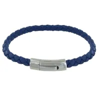 bracelet homme cuir simple tréssé rond 19cm - bleu navy