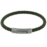 bracelet homme cuir simple tréssé rond 19cm - vert