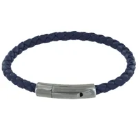bracelet homme cuir simple tréssé rond 19cm - bleu nuit
