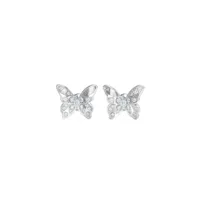 boucles d'oreilles chrysalis acier rhodié puces papillon pavé de zircons cubiques