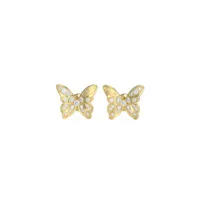 boucles d'oreilles chrysalis acier doré puces papillon pavé de zircons cubiques