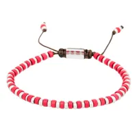 bracelet homme ajustable acier et perles de rocaille rouge "red disk stone"