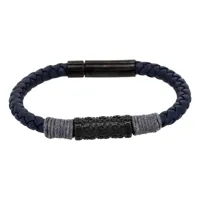 bracelet homme cuir noir et détail gris "rope"