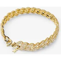 mk bracelet à maillons gourmette en argent sterling plaqué en métal précieux avec pierres pavées - or - michael kors