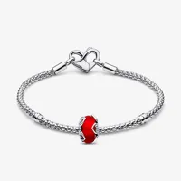 bracelet composé verre de murano rouge givré & cœurs