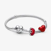 bracelet composé verre de murano rouge & coeur métallique