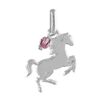 pendentif en argent cheval qui saute avec pampille oxyde rose