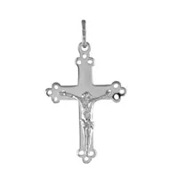 pendentif croix en argent rhodié dentelée aux extrémités avec jésus christ