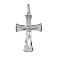 pendentif croix en argent rhodié évasée avec jésus christ