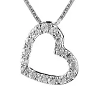 collier en argent rhodié chaîne avec pendentif petit coeur en rail d'oxydes blancs - longueur 42cm