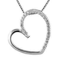 collier en argent rhodié chaîne avec pendentif gros coeur asymétrique et avec 1 moitié ornée d'oxydes blancs - longueur 42cm