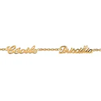 bracelet en plaqué or chaîne maille forçat avec découpe anglaise 2 prénoms - longueur 18,5cm réglable 17cm