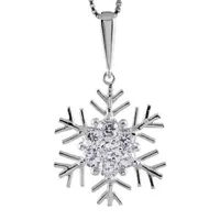 collier en argent rhodié chaîne avec pendentif flocon de neige avec coeur orné d'oxydes blancs sertis - longueur 42cm + 3cm de rallonge