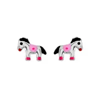 boucles d'oreilles enfant en argent rhodié poney coloré et fermoir poussette