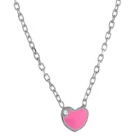 collier pour enfant en argent rhodié chaîne avec pendentif coeur rose avec 1 petit oxyde blanc - longueur 36cm + 3cm de rallonge