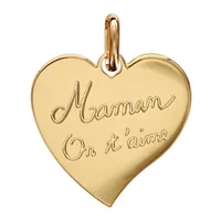 pendentif en plaqué or coeur gravé "maman on t'aime"