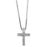 collier en argent rhodié chaîne avec pendentif petite croix ornée d'oxydes blancs - longueur 42cm + 3cm de rallonge
