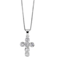 collier en argent rhodié chaîne avec pendentif croix en torsade ornée d'oxydes blancs sertis clos - longueur 42cm + 3cm de rallonge