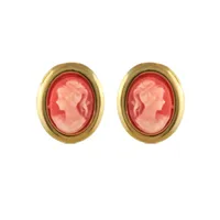 boucles d'oreilles en plaqué or camée rose avec tour lisse et fermoir poussette