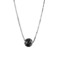 collier en argent rhodié chaîne avec pendentif petite boule en résine et strass noirs - longueur 38cm + 5cm de rallonge