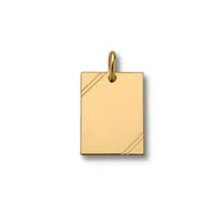 pendentif en plaqué or plaque g.i. rectangulaire à graver avec striures dans 2 angles - dimensions 38mm x 23mm - plaque fine