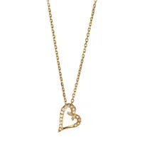 collier en plaqué or chaîne avec pendentif coeur évidé orné d'oxydes blancs suspendu en biais - longueur 45cm